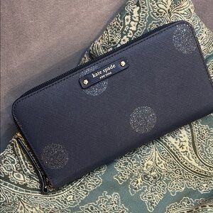 Kate Spade Midnight Blue Wallet with Glitter Polka Dot Accents